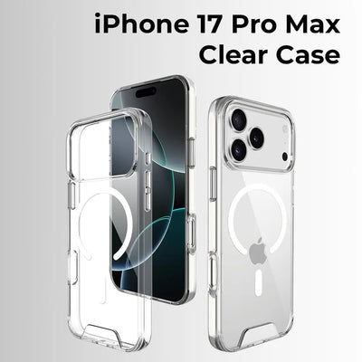 Clear case for iPhone 17 Pro Max on a light gray background