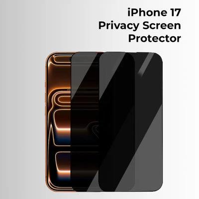 Phone with an iPhone 17 Privacy Screen Protector on a gray background