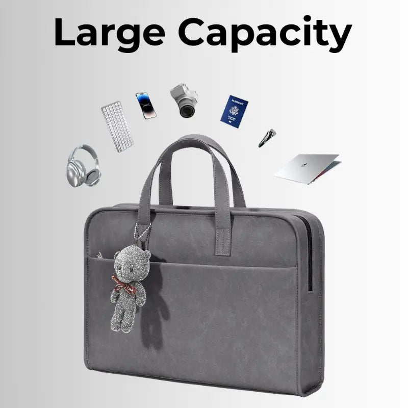 Laptop Bag 15 - 16" Inch Laptops Faux Leather - Grey - GLASSOLOGY