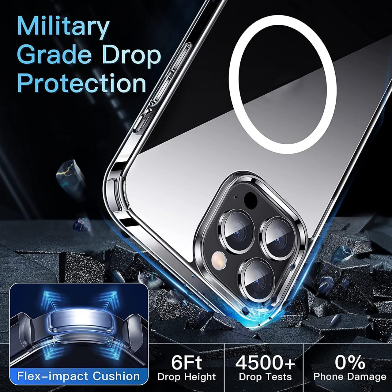 iPhone 15 Pro/Pro Max Magsafe Shockproof Anti Yellowing Crystal Clear Military Grade Protection Bumper Case Cover (Transparent)