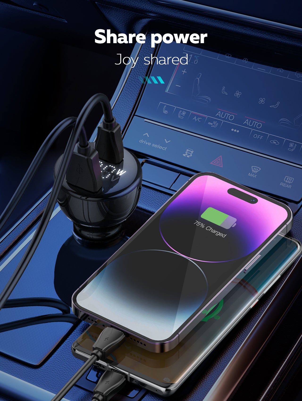 Glassology 100W Super Fast Car Charger with Type C & USB, Includes 100W USB C Cable - Ideal for Steam Deck, Macbook, Laptops, Tablets, iPhone, Samsung, Huawei, Xiaomi, and more.
