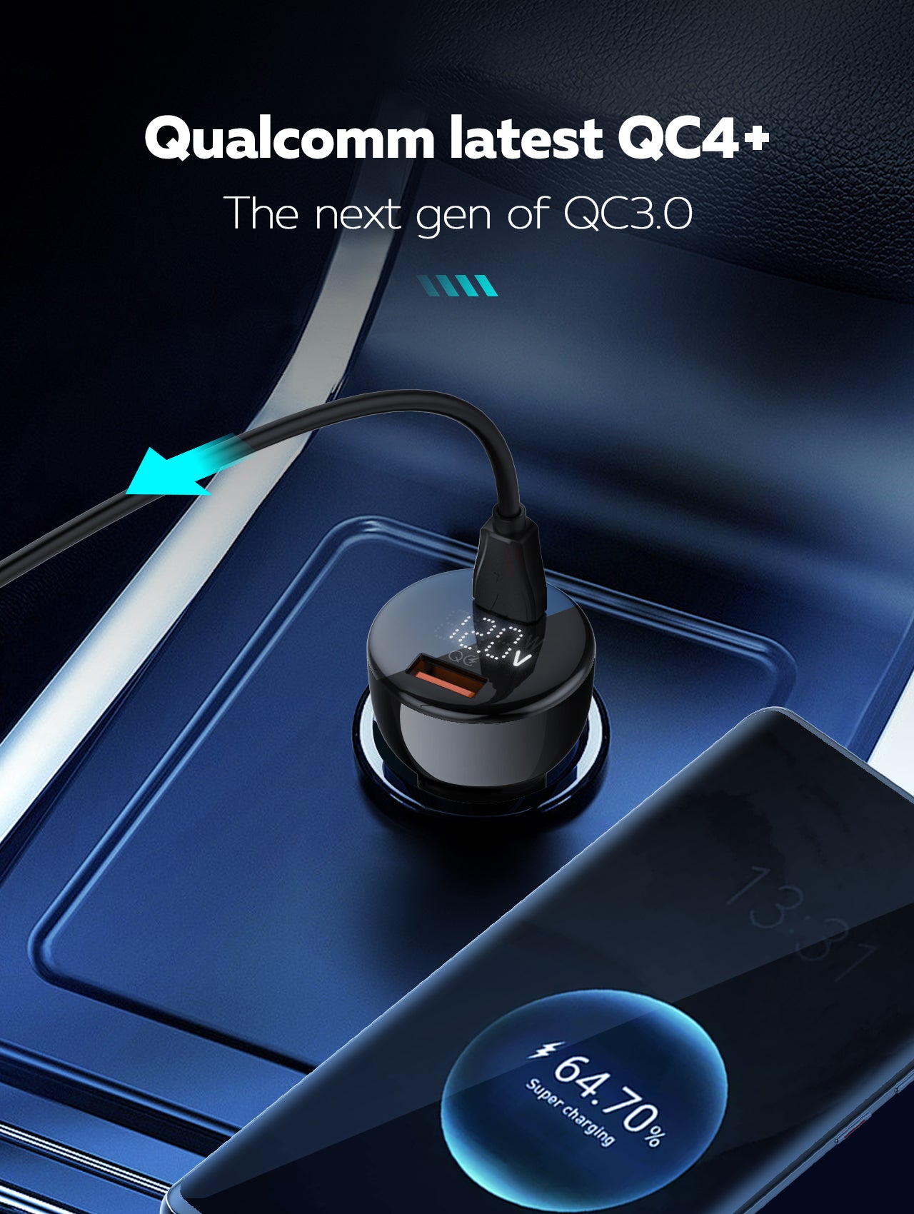 Glassology 100W Super Fast Car Charger with Type C & USB, Includes 100W USB C Cable - Ideal for Steam Deck, Macbook, Laptops, Tablets, iPhone, Samsung, Huawei, Xiaomi, and more.