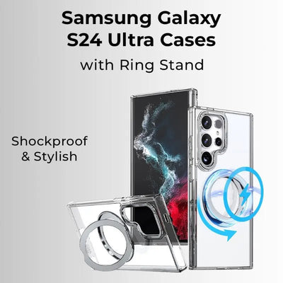 Samsung Galaxy S24 Ultra MagSafe Case Clear 360° rotate ring stand. - GLASSOLOGY