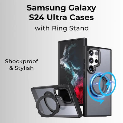 Samsung Galaxy S24 Ultra MagSafe Case Sleek Black 360° rotate ring stand. - GLASSOLOGY
