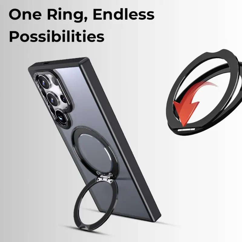 Samsung Galaxy S24 Ultra MagSafe Case Sleek Black 360° rotate ring stand. - GLASSOLOGY