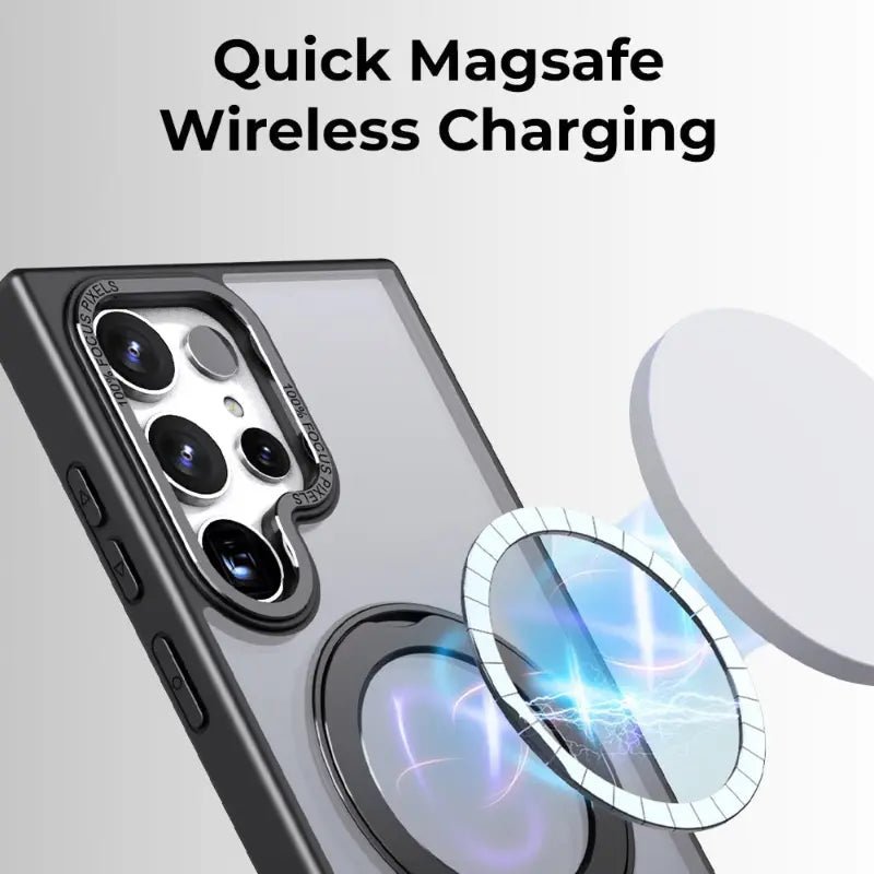 Samsung Galaxy S24 Ultra MagSafe Case Sleek Black 360° rotate ring stand. - GLASSOLOGY
