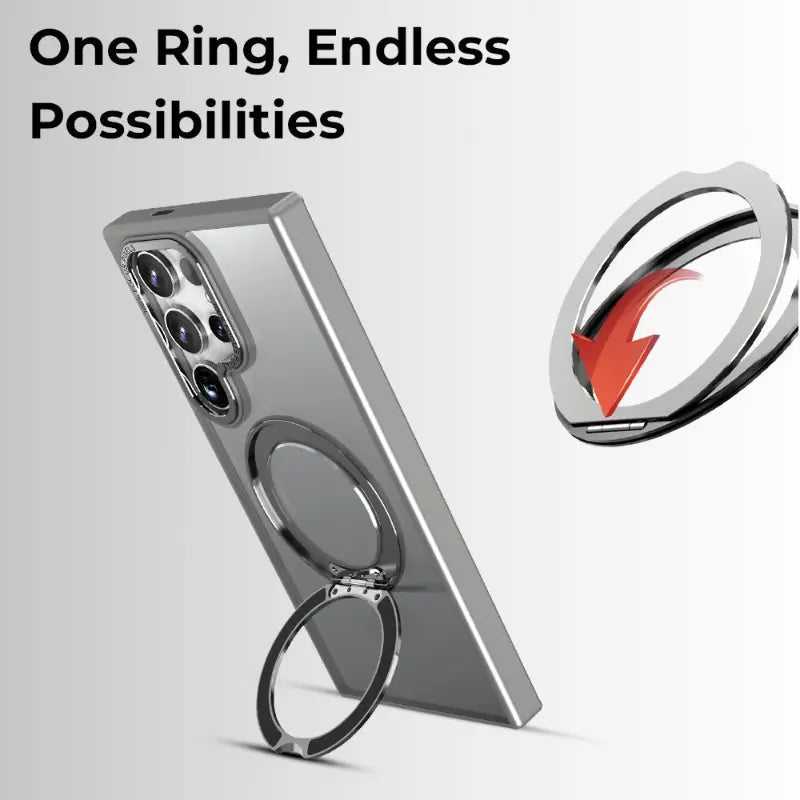 Samsung Galaxy S24 Ultra MagSafe Case Sleek Grey 360° rotate ring stand. - GLASSOLOGY
