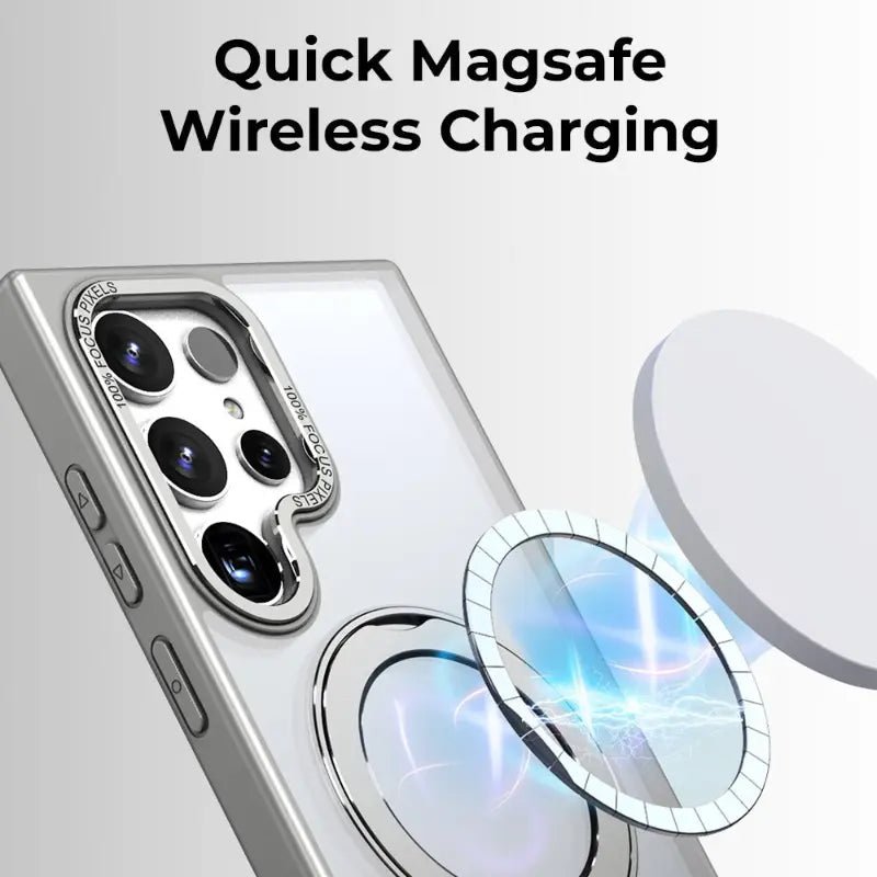 Samsung Galaxy S24 Ultra MagSafe Case Sleek Grey 360° rotate ring stand. - GLASSOLOGY