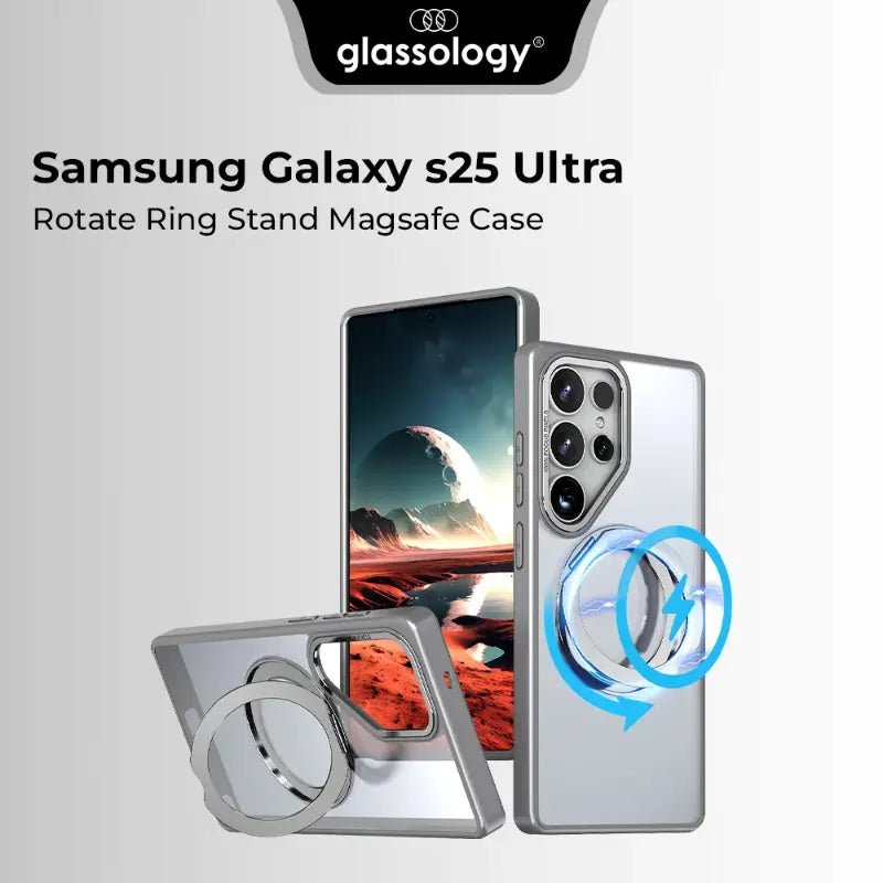 Samsung Galaxy S25 Ultra Case 360° rotating ring stand - Grey - GLASSOLOGY