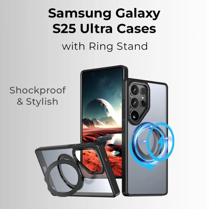 Samsung Galaxy S25 Ultra Magnetic Protective Slim Case 360°rotate ring stand - Transparent - GLASSOLOGY