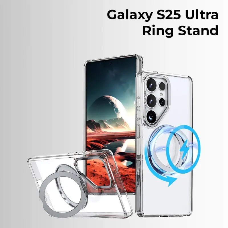 Samsung Galaxy S25 Ultra Magnetic Protective Slim Case 360°rotate ring stand(Transparent) - GLASSOLOGY