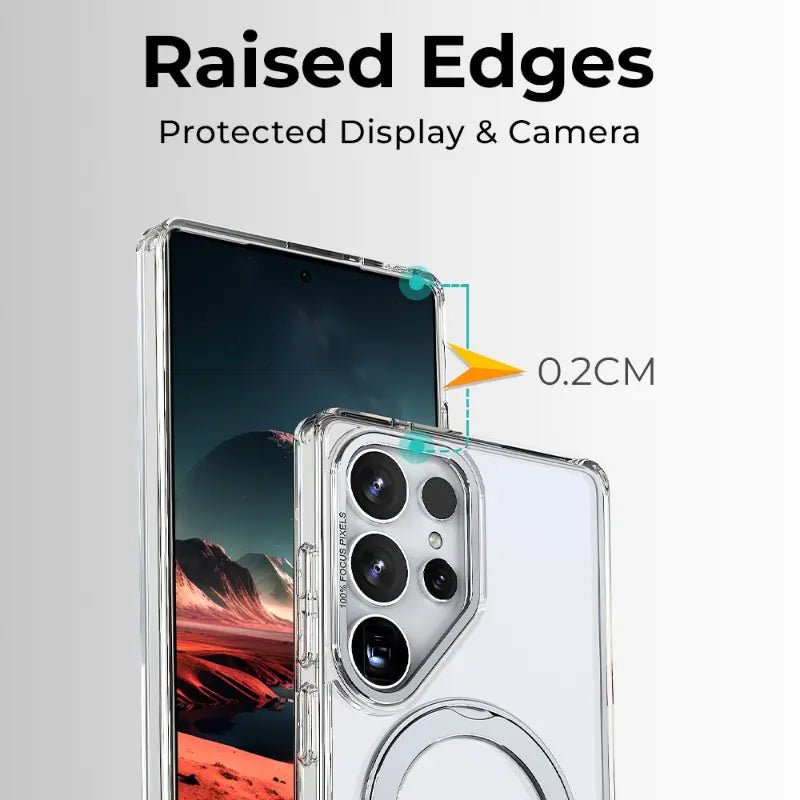 Samsung Galaxy S25 Ultra Magnetic Protective Slim Case 360°rotate ring stand(Transparent) - GLASSOLOGY