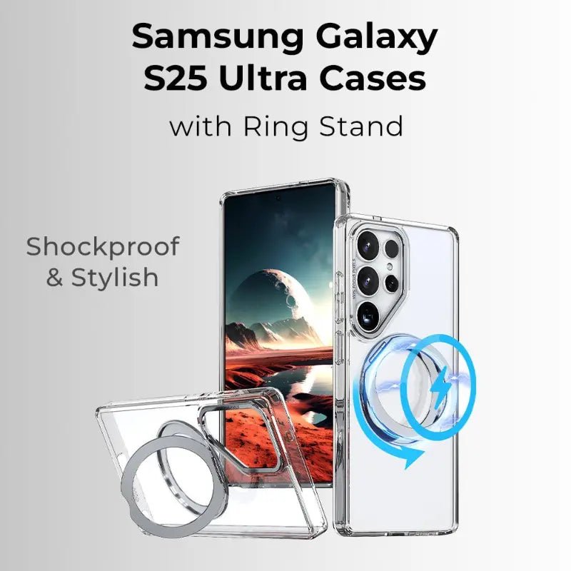 Samsung Galaxy S25 Ultra Magnetic Protective Slim Case 360°rotate ring stand(Transparent) - GLASSOLOGY