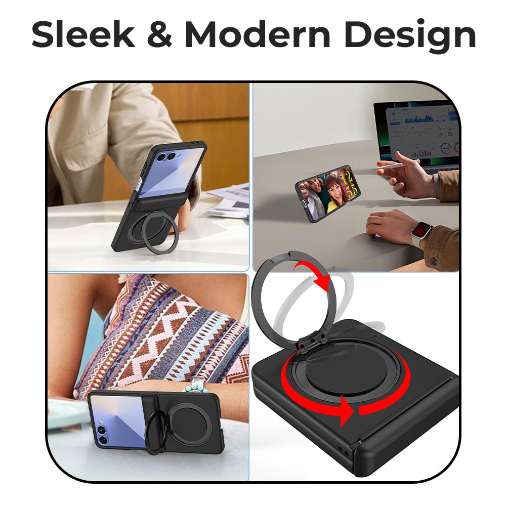 Samsung Galaxy Z Flip7 360° Rotating MagSafe Ring Stand - Black case - GLASSOLOGY