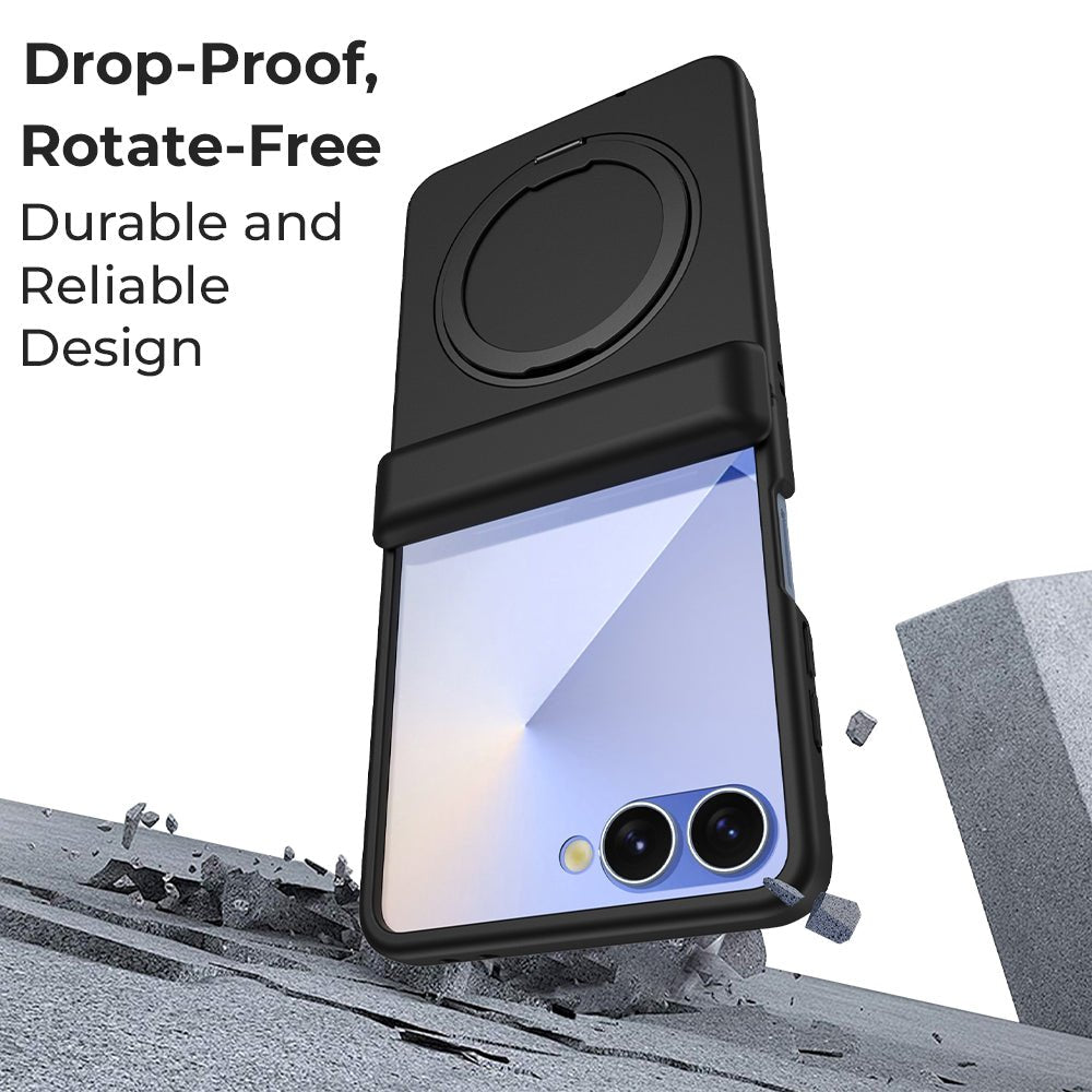Samsung Galaxy Z Flip7 360° Rotating MagSafe Ring Stand - Black case - GLASSOLOGY