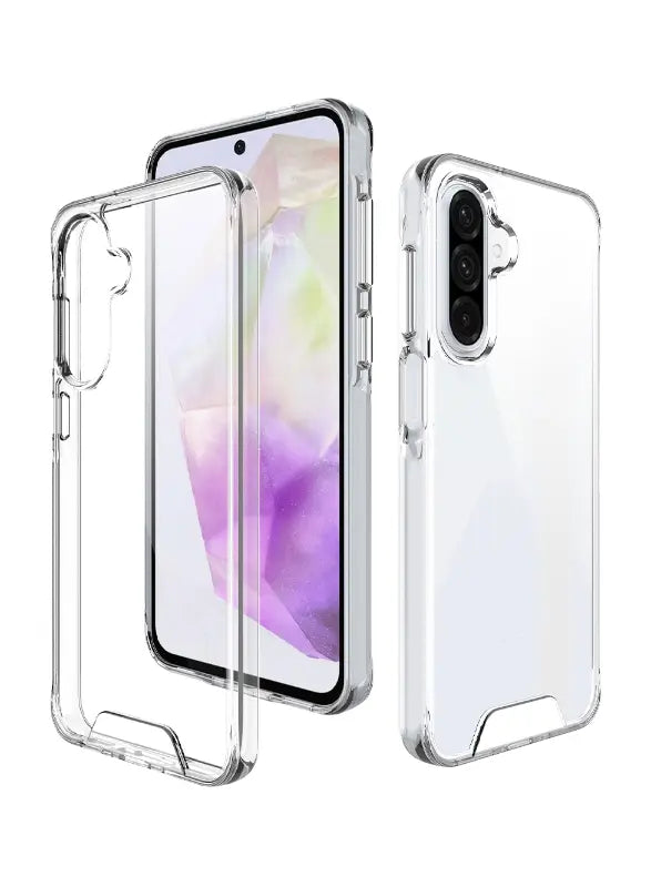 Clear phone case on a smartphone with a white background