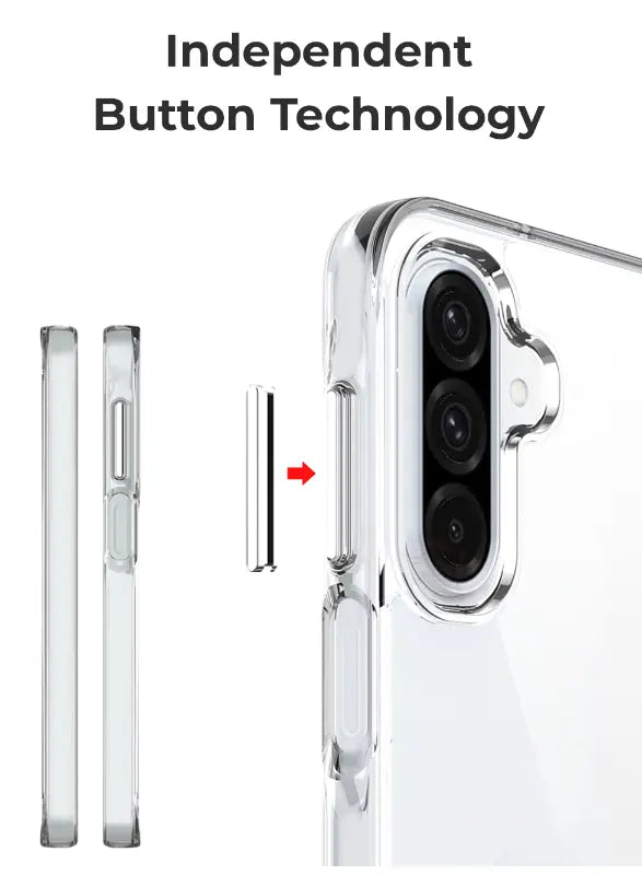 Phone case with independent button technology feature on a white background