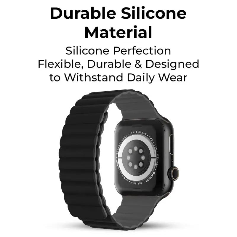 Smartwatch Band Apple Compatible 46mm Magnetic Silicone (Black) - GLASSOLOGY