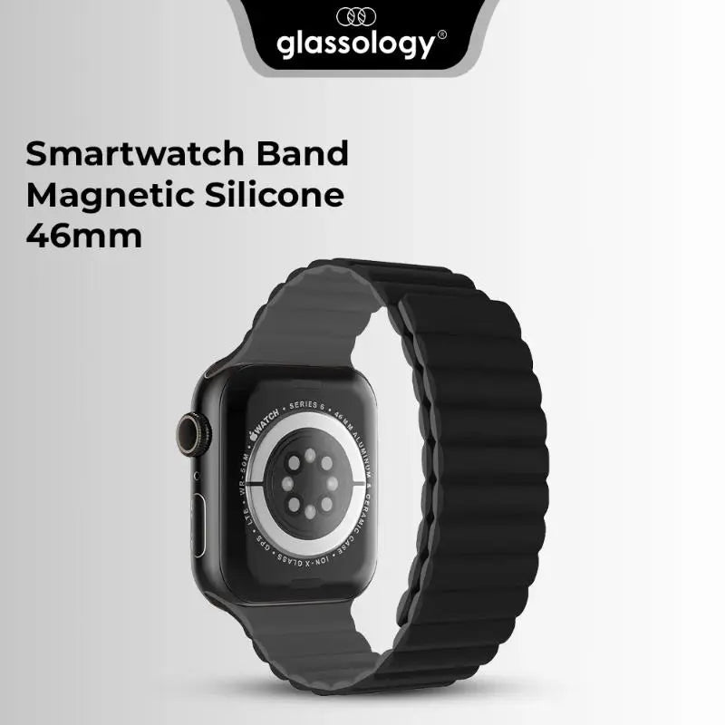 Smartwatch Band Apple Compatible 46mm Magnetic Silicone (Black) - GLASSOLOGY