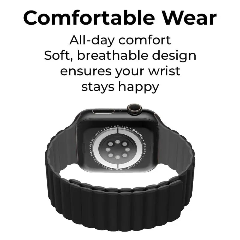 Smartwatch Band Apple Compatible 46mm Magnetic Silicone (Black) - GLASSOLOGY