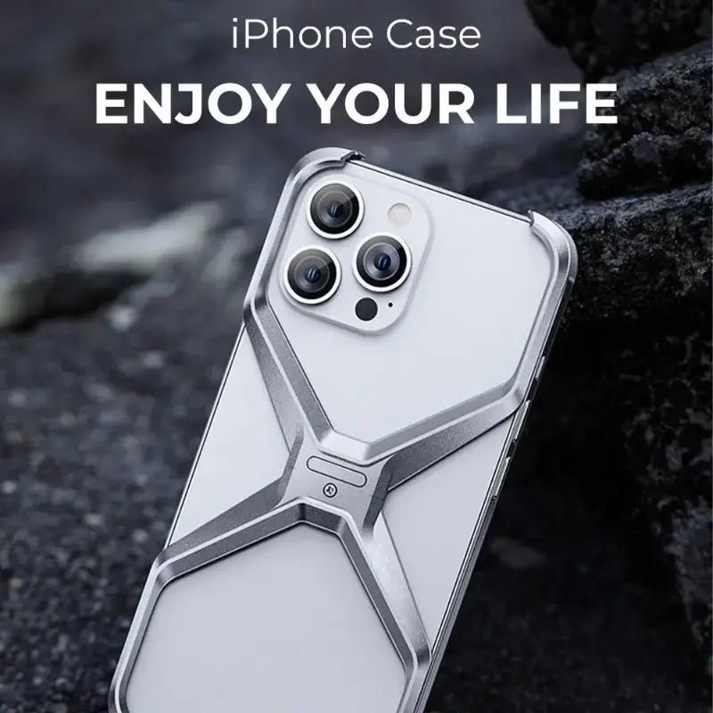 Titanium Z-Frame Case with 360° Ring Stand- Silver - GLASSOLOGY