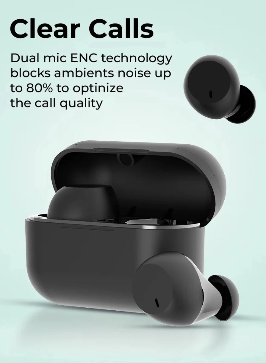 TWS Vibez M - Pods Mini ENC Bluetooth Earbuds with 30Hr playtime - Black - GLASSOLOGY