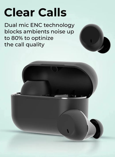 TWS Vibez M - Pods Mini ENC Bluetooth Earbuds with 30Hr playtime - Black - GLASSOLOGY