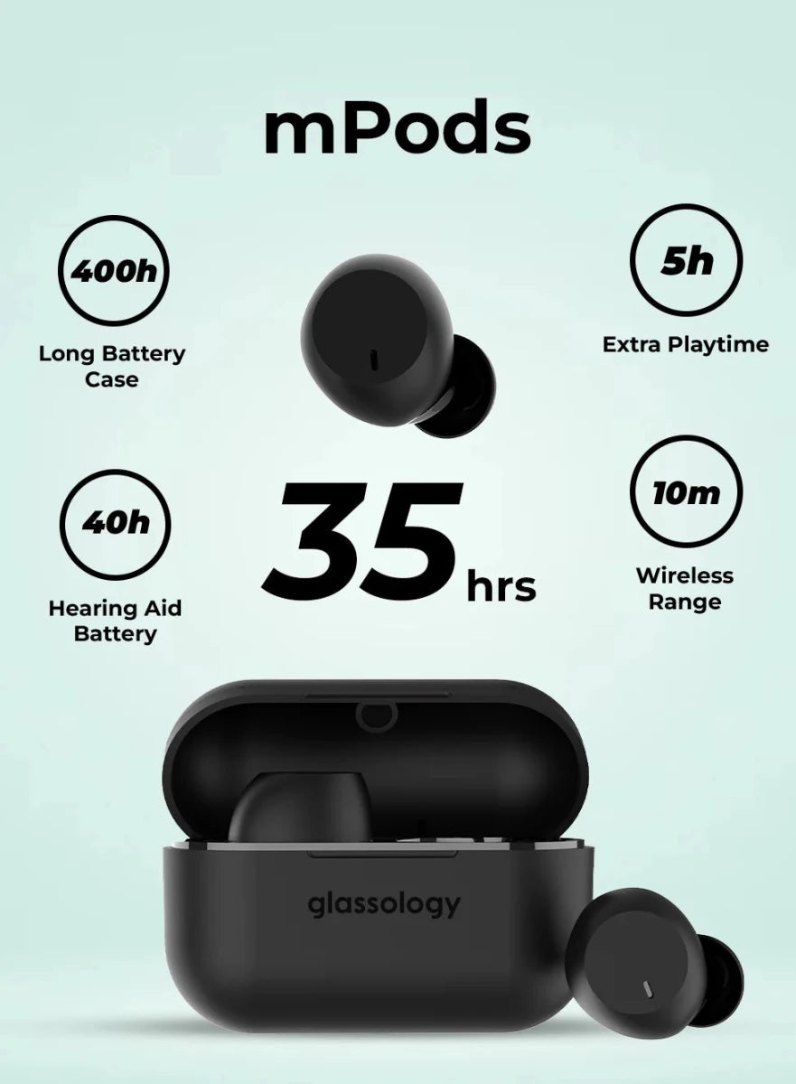 TWS Vibez M - Pods Mini ENC Bluetooth Earbuds with 30Hr playtime - Black - GLASSOLOGY