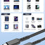 Product comparison chart with laptops, smartphones, tablets, and other electronic items on a light blue background.