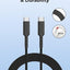 Black cable with connectors on a light blue background, emphasizing flexibility and durability.