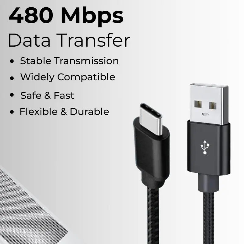 USB A to C Cable 1.2 Meter | High-Speed Charging & Data Sync - GLASSOLOGY