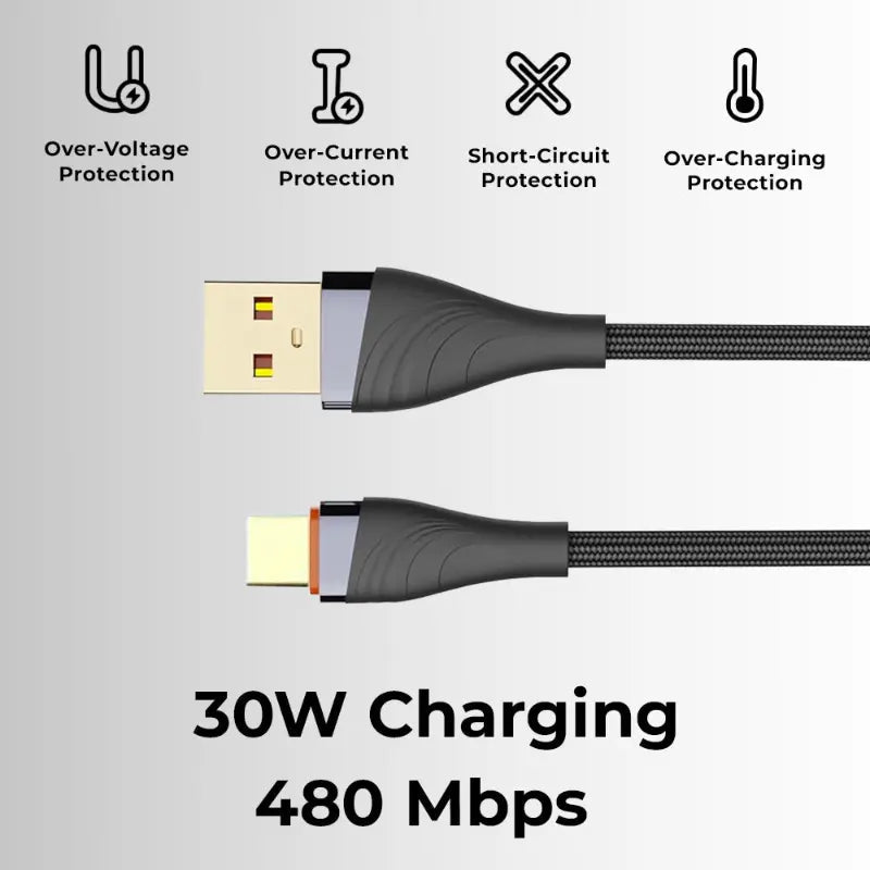 USB A to Type-C Cable – 1 Meter Fast Charging & Data Sync (G - GLASSOLOGY