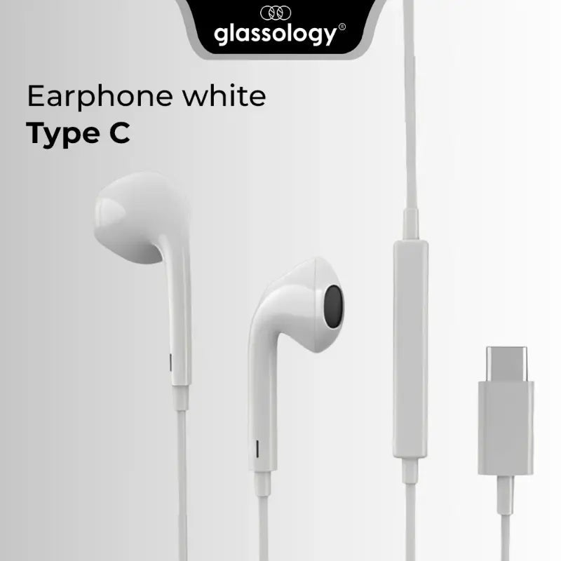 USB - C In - Ear Wired Earphones – Hi - Fi Stereo, Bass Boost, Hi - Fi Stereo Sound - White - GLASSOLOGY