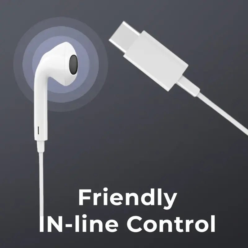 USB - C In - Ear Wired Earphones – Hi - Fi Stereo, Bass Boost, Hi - Fi Stereo Sound - White - GLASSOLOGY