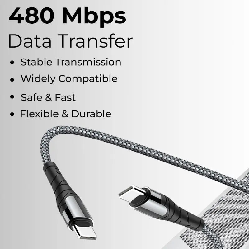 USB C to C 1 Meter 65W Braided Charging Cable - GLASSOLOGY