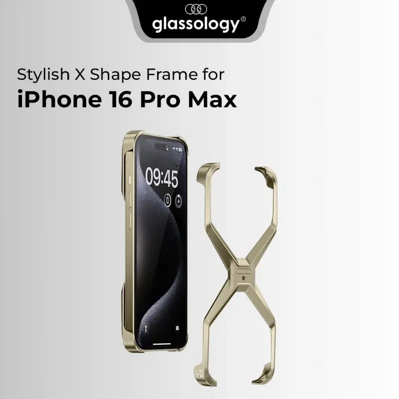 X - Frame Case for iPhone 16 Pro Max - Ring Stand - Gold Titanium - GLASSOLOGY