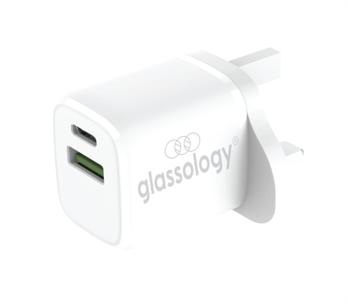 Glassology 342993 Clear Case For iPhone 14Plus+Wall Charger White